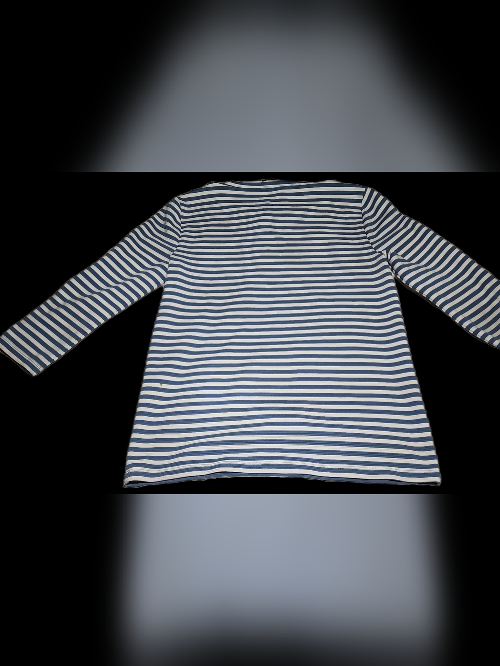 NWOT Ann Taylor Nautical Blue & White Stripe Boatneck 3/4 Length Top Size M - Picture 2 of 3